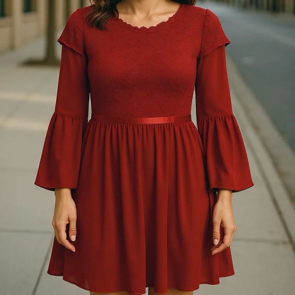 Miusol Burgundy Long Sleeve Dress Size 4XL